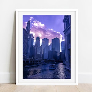Chicago Riverwalk Wandkunst, Lila Druck, Sonnenuntergang Wandkunst, Chicago Fotografie, Chicago Wall Art, Chicago River Fotografie, Chicago Prints