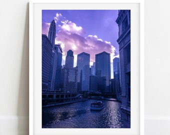 Chicago Riverwalk Wall Art, Purple Print, Sunset Wall Art, Chicago Photography, Chicago Wall Art, Chicago River Photography, Chicago Prints