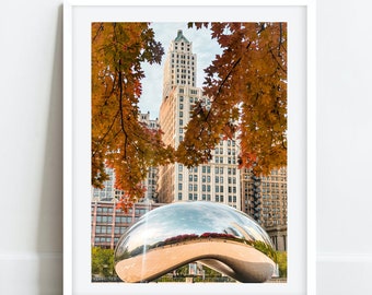 Chicago Bean, Cloud Gate, Autumn Photography,  Chicago Photography, Chicago Millennium Park, Chicago Wall Art, Chicago Prints, Fall Prints