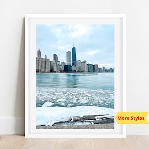 Chicago Skyline Photography, John Hancock Print, Chicago Winter Photo, Chicago Wall Art, Chicago Prints, Lake Michigan Artwork Chicago,