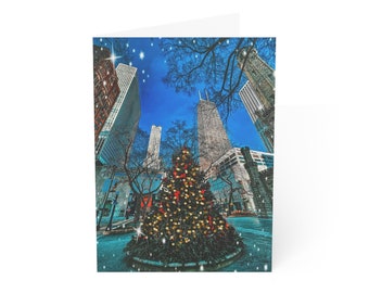 Chicago Water Tower Holiday Tarjetas de felicitación dobladas 1, 10, 30 y 50pcs, Chicago Christmas Tree Postcard, Chicago Note Card, Chicago Greeting