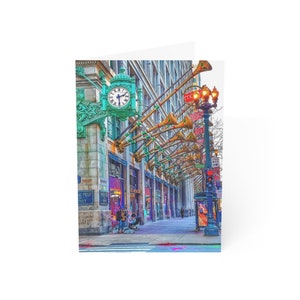 Chicago Marshall Fields Building Holiday Folded Greeting Cards (1, 10, 30, and 50pcs), Chicago Postcards, Chicago Photo Note Cards