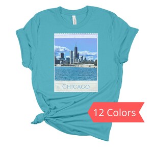 Chicago Skyline Newspaper Photo T-shirt, Chicago T-shirts, Chicago Print T-shirt, Chicago Gifts, Unisex Tees, Chicago Clothing