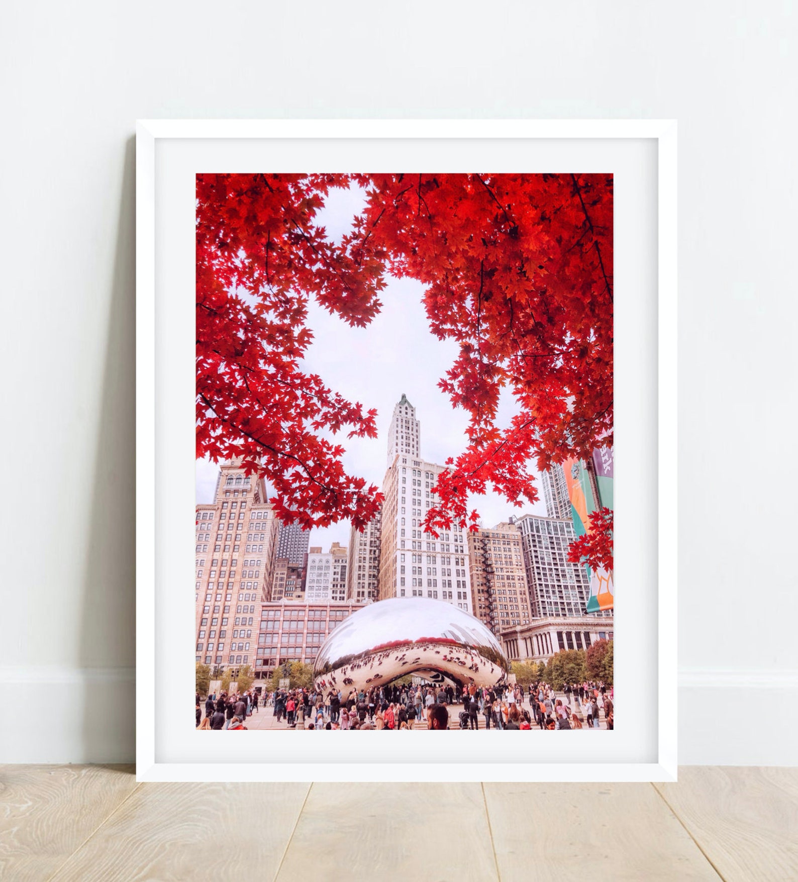 Chicago Bean Cloud Gate Autumn Photography Red Print Etsy