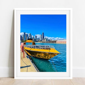 Chicago Photography, Hancock Building Art, Chicago Yellow Boat Photo, Chicago Skyline, Chicago Wall Art, Chicago Prints, Lake Michigan Print