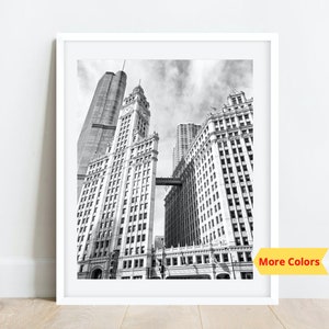 Wrigley Building Black and White, Chicago Photography, Black and White Wall Art, Chicago Architecture, Chicago Prints, Large Art Print