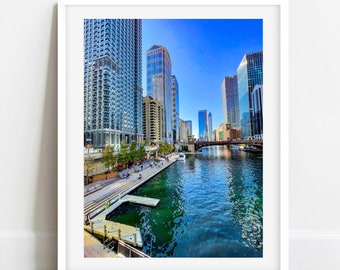 Chicago Riverwalk Photo, Chicago River Picture, Chicago Architecture Photography, Chicago Riverwalk Wall Art, Chicago River Summer Poster