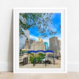 Chicago Riverwalk Photo, Chicago River Picture, Chicago Architecture Photography, Wrigley Building Wall Art, Chicago Riverwalk Poster