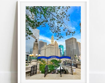 Chicago Riverwalk Photo, Chicago River Picture, Chicago Architecture Photography, Wrigley Building Wall Art, Chicago Riverwalk Poster