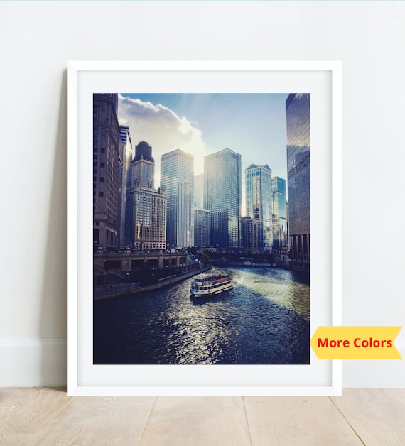 Chicago Wendella Boat, Chicago Riverwalk Print, Chicago Photography, Chicago River, Chicago at Dusk, Chicago Wall Art, Urban Art
