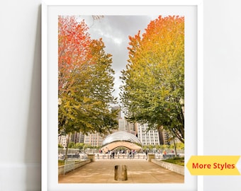Chicago Bean Picture, Cloud Gate Print, Chicago Photography, Chicago Photos,  Millennium Park Art, Autumn Photography, Chicago Wall Art