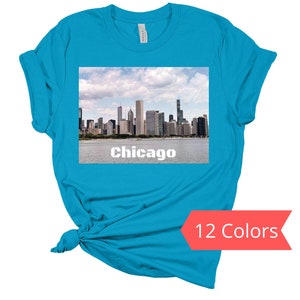 Chicago Skyline Photo T-shirt, Chicago T-shirts, Chicago Print T-shirt, Chicago Gifts, Unisex Tees, Chicago Clothing