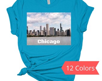 Chicago Skyline Photo T-shirt, Chicago T-shirts, Chicago Print T-shirt, Chicago Gifts, Unisex Tees, Chicago Clothing