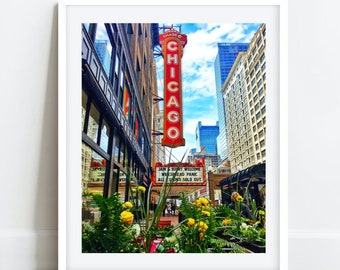 Zdjęcie neonowego znaku Chicago Theater, State Street Chicago, Fotografia Chicago, Sztuka ścienna Chicago, Wydruki Chicago, Punkt orientacyjny Chicago, Prezent Chicago