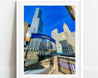 Chicago Riverwalk Photo, Chicago River Picture, Chicago Architecture Photography, Wrigley Building Wall Art, Trump Tower Chicago Poster