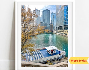 Chicago Riverwalk Photo, Chicago River Print, Chicago Photography,Chicago Artwork, Wendella Boat Photo, Chicago Wall Art, Chicago Fall Print