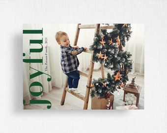 Joyful Photo Holiday Card - Customizable - Professionally Printed or Digital File for Self Print