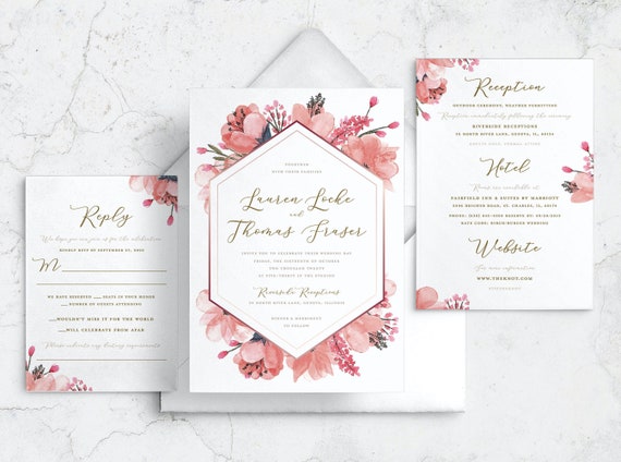 Romantic Vibrant Contemporary Floral Wedding Invitation Suite | Etsy