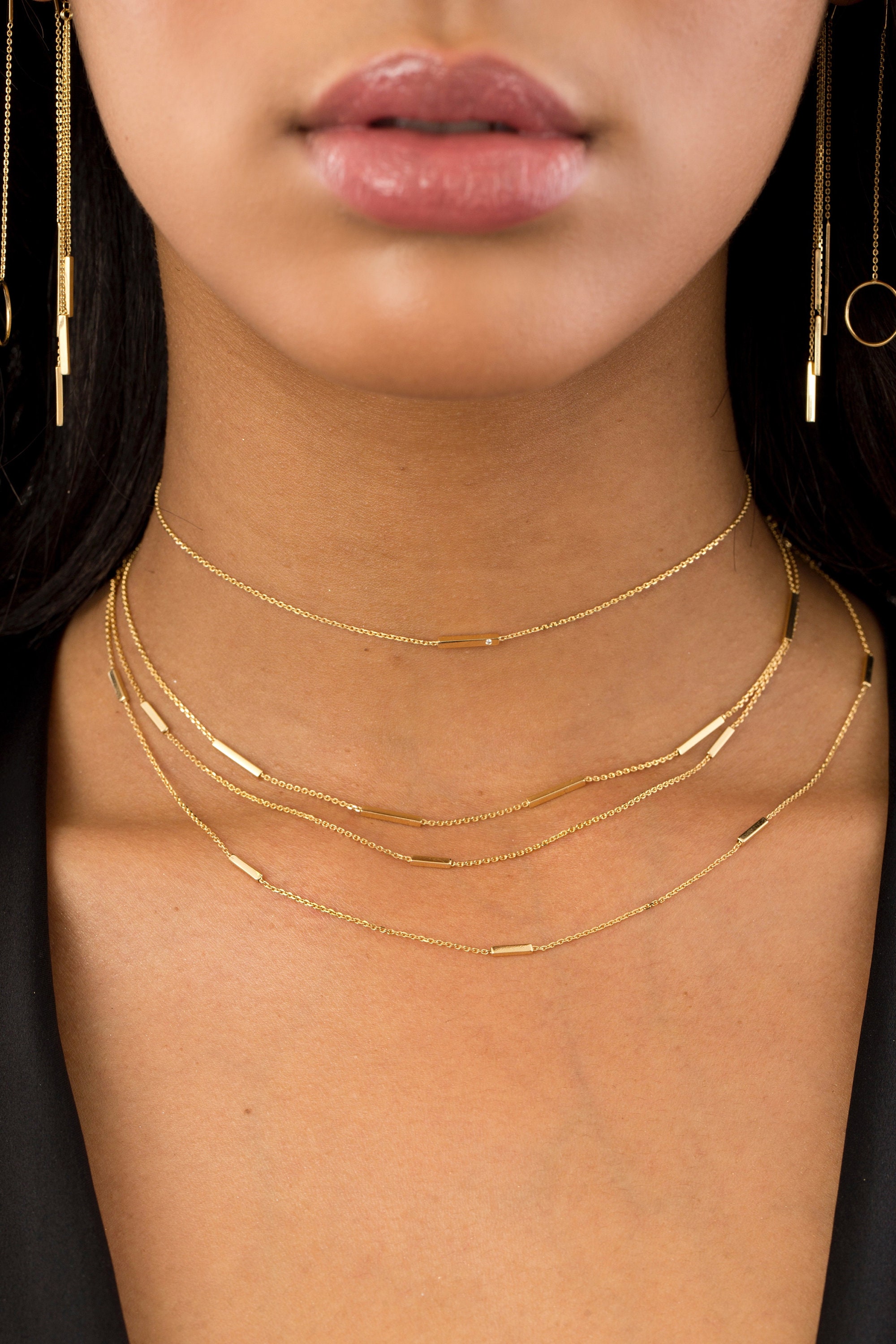 14K Solid Gold Necklace Double Wrap Choker Dainty Double Etsy UK