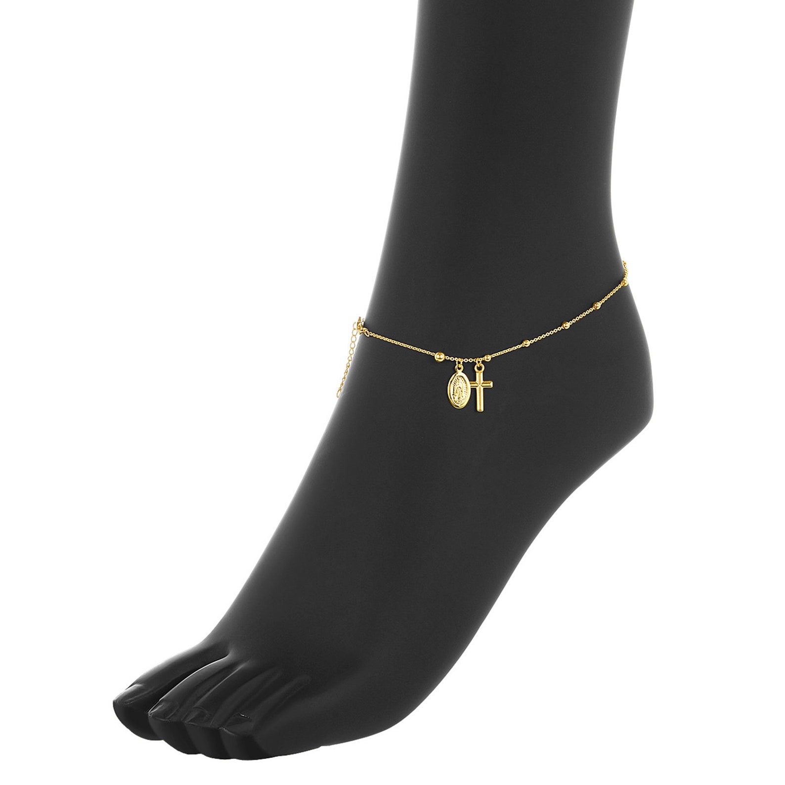 14K Solid Gold Ankle Bracelet Religious Anklet Gold Anklet Charm Cross Anklets Body Jewelry