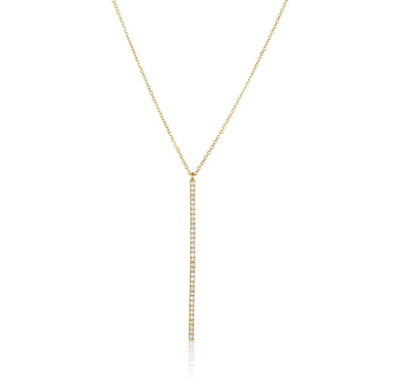Handmade Diamond Necklace Long Dangle Necklace Diamond Drip Bar
