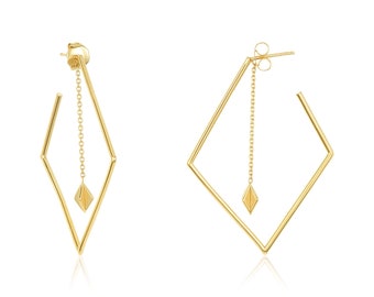 Handmade Stud Earrings Diamond Shape Earring Hoop Earrings Yellow Gold Hoops Modern Dainty Earrings