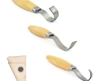 Mora 162 / 163 / 164 wood carving hook pack - with Mora sheaths - Stainless Steel - spoon bowl carving tool - Morakniv crook knife set