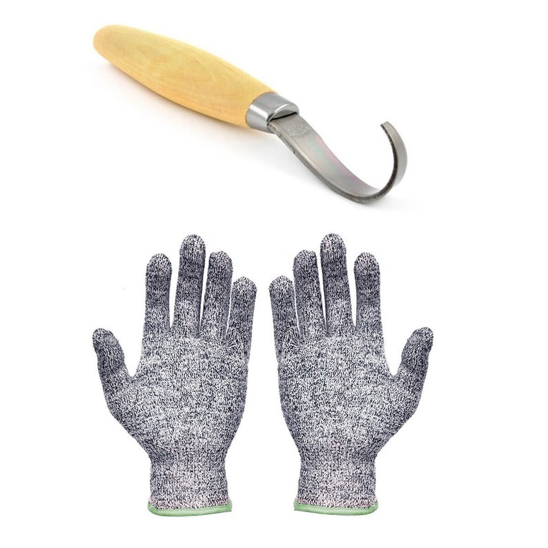Stainless Steel spoon carving hook with official Mora leather sheath Mora 164S carving tool with cut resistant gloves