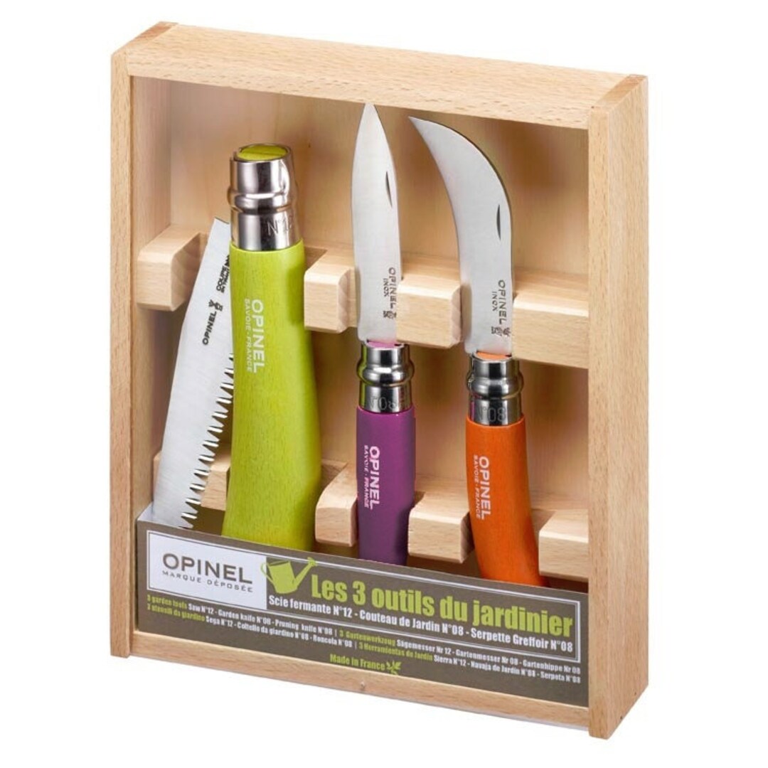 OPINEL 3 Piece Garden Knife and Pruning Set Folding Saw Pruning Knife