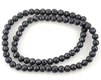 DESERT SUN Glass -  16 inch strand - Round BEADS- Black Silver - 6mm - 84 pcs - jewellery jewelry crafts