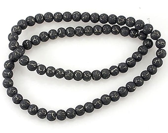 DESERT SUN Glass -  16 inch strand - Round BEADS- Black Gold - 6mm - 84 pcs - jewellery jewelry crafts