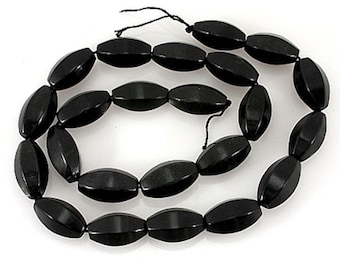 BLACKSTONE  natural Gemstone BEADS strand - 6 sided oval  23pcs - 16 x 9mm jewellery crafts