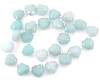 AQUA QUARTZ glass strand - Faceted Heart BEADS - 15mm - 25 pcs - jewellery jewelry crafts