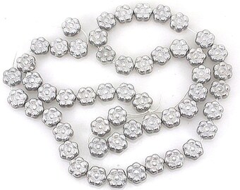 SILVER FLOWER  Glass -  16 inch strand - Flower BEADS- Silver Clear - 8mm - 52 pcs - jewellery jewelry crafts