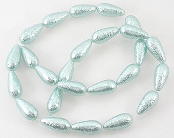 LUNA PEARL Glass 16 inch strand - Teardrop BEADS- Light Blue - 17 x8mm - 24 pcs - jewellery jewelry crafts