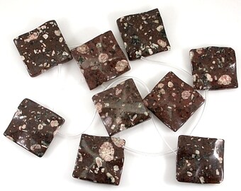 MICA QUARTZ  natural Gemstone Focal  BEADS 16" strand - wavy irregular  square -  9pcs - 30 x 30mm jewellery crafts
