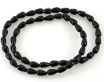 BLACK TEARDROP BEADS  glass 16 inch strand - 8 x 5mm - 48 pcs - jewellery jewelry crafts
