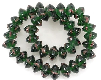 PATTERNED Glass -  16 inch strand - Large Disc BEADS- Green Gold - 20 x 10mm - 40 pcs - jewellery jewelry crafts