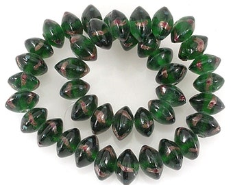 PATTERNED Glass -  16 inch strand - Large Disc BEADS- Green Gold - 20 x 10mm - 40 pcs - jewellery jewelry crafts