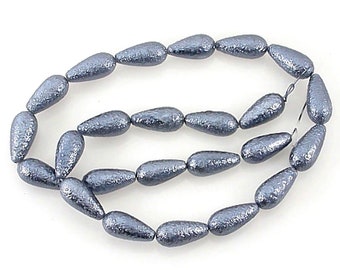 LUNA PEARL Glass 16 inch strand - Teardrop BEADS- Blue - 17 x8mm - 24 pcs - jewellery jewelry crafts