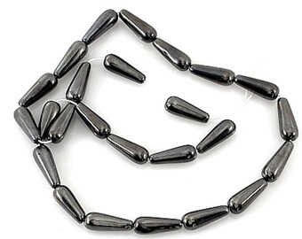 TEARDROP BEADS Glass 16 inch strand - Hematite / Silver / Pewter - 16 x6mm - 25 pcs - jewellery jewelry crafts