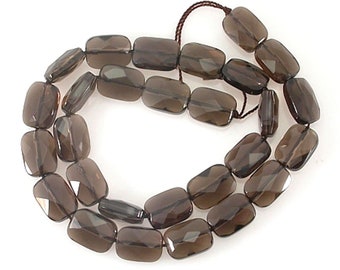 SMOKY QUARTZ  Gemstone BEADS strand - faceted puffed cushion cut 28pcs - 8 x 12mm jewellery crafts - hard to find