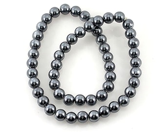 PEARLS  GLASS Black 16 inch strand - Round BEADS - 8mm - 54pcs - jewellery jewelry crafts