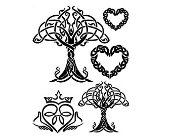 Schablonen Handwerk Vorlagen Scrapbooking Kartenherstellung Stoffmalerei CELTIC Baum des Lebens Claddagh Herzen - A4 MYLAR