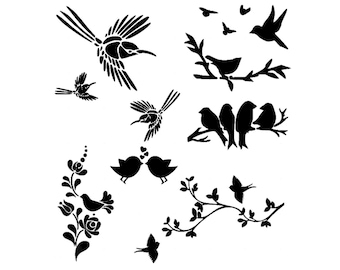 Stencils Crafts Templates Scrapbooking Card Making Fabric Painting Birds BIRDS - A4 MYLAR