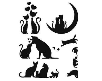 Stencils Crafts Templates Scrapbooing Card Making Fabric Painting CATS STENCIL No. 2b - A4 Mylar
