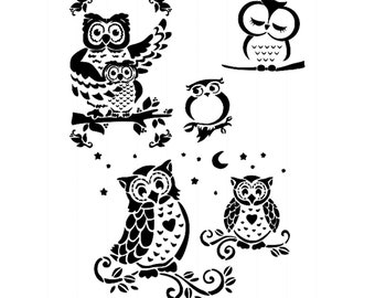 Stencils Crafts Templates Scrapbooking Card Making Fabric Painting Birds OWLS 2  STENCIL  - A4 MYLAR