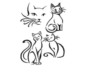 Stencils Crafts Templates Scrapbooking Card Making Painting  CATS STENCIL No. 3b - A4 Mylar