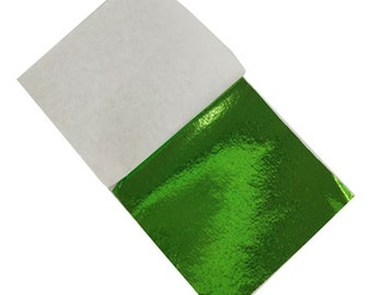 GILDING - Metal Leaf (Green) Coloured Gold Leaf 9 x 9cm - 10 x single sheets for arts crafts (not edible)