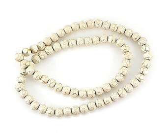 DESERT SUN Glass -  16 inch strand - Round BEADS- Off White Gold - 6mm - 84 pcs - jewellery jewelry crafts